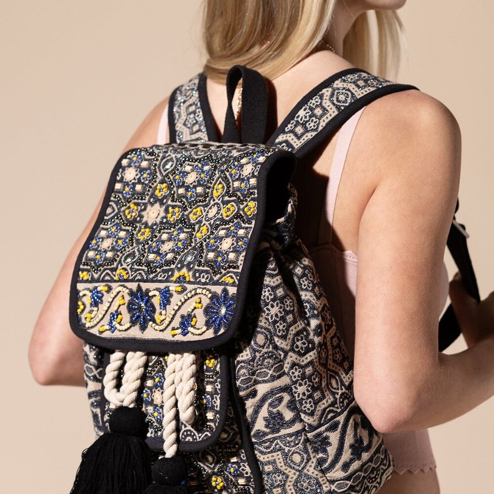 Handmade Backpack w/ a Unique Ethnic Bohemian Look - Fully Fine Cotton - Picture 8 of 13